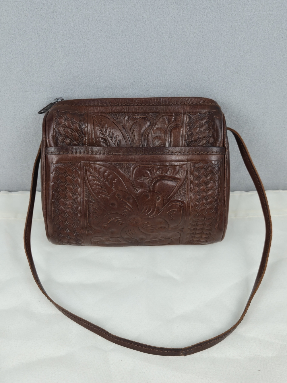 Leaders In Leather Hand-Tooled Brown Crossbody Shoulder Bag Boho